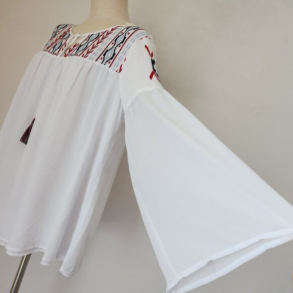 NWT Ariat Freedom Tunic Embroidered Boho Western Blouse Long Sleeve White - Picture 6 of 11
